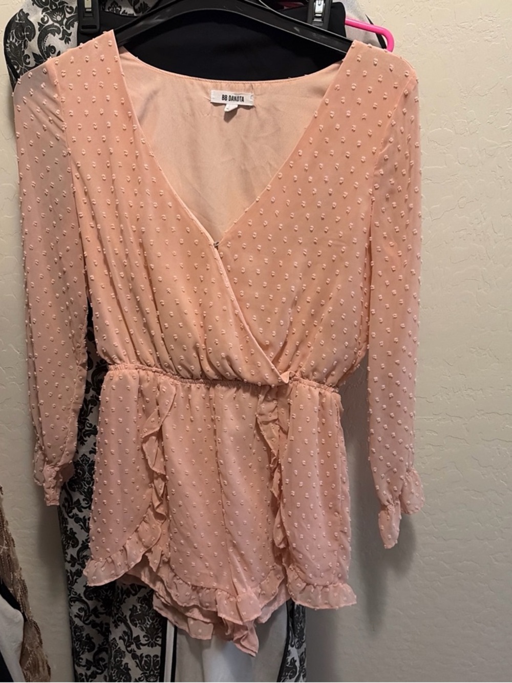 BB Dakota Women's Peach Dotted Ruffle Romper